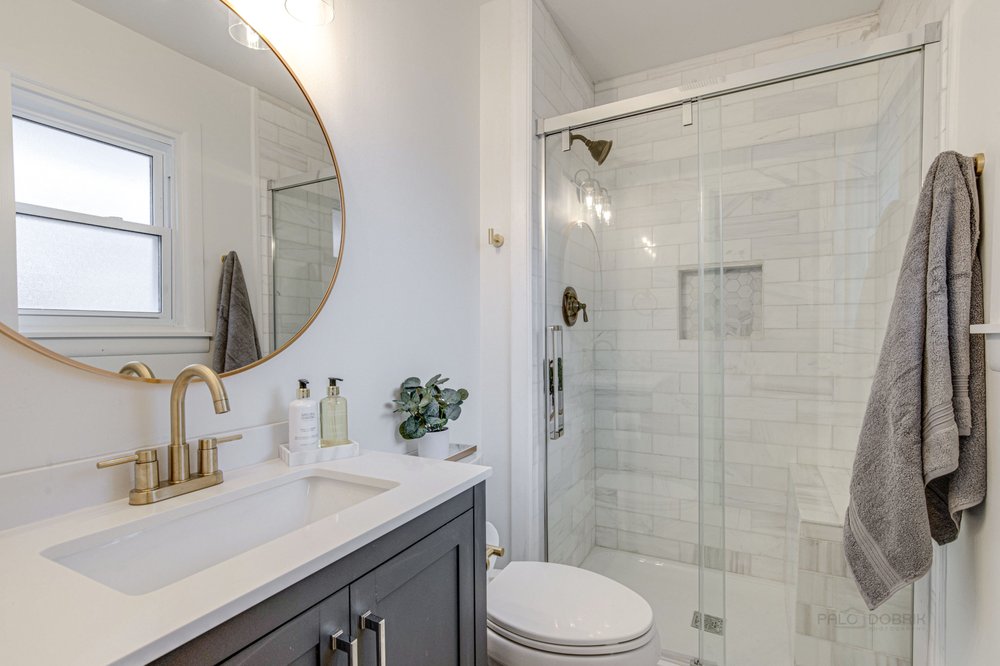 Bathroom with marble tile