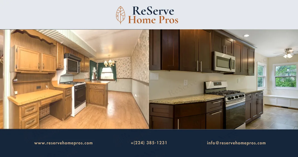Kitchen with new countertops and backsplash